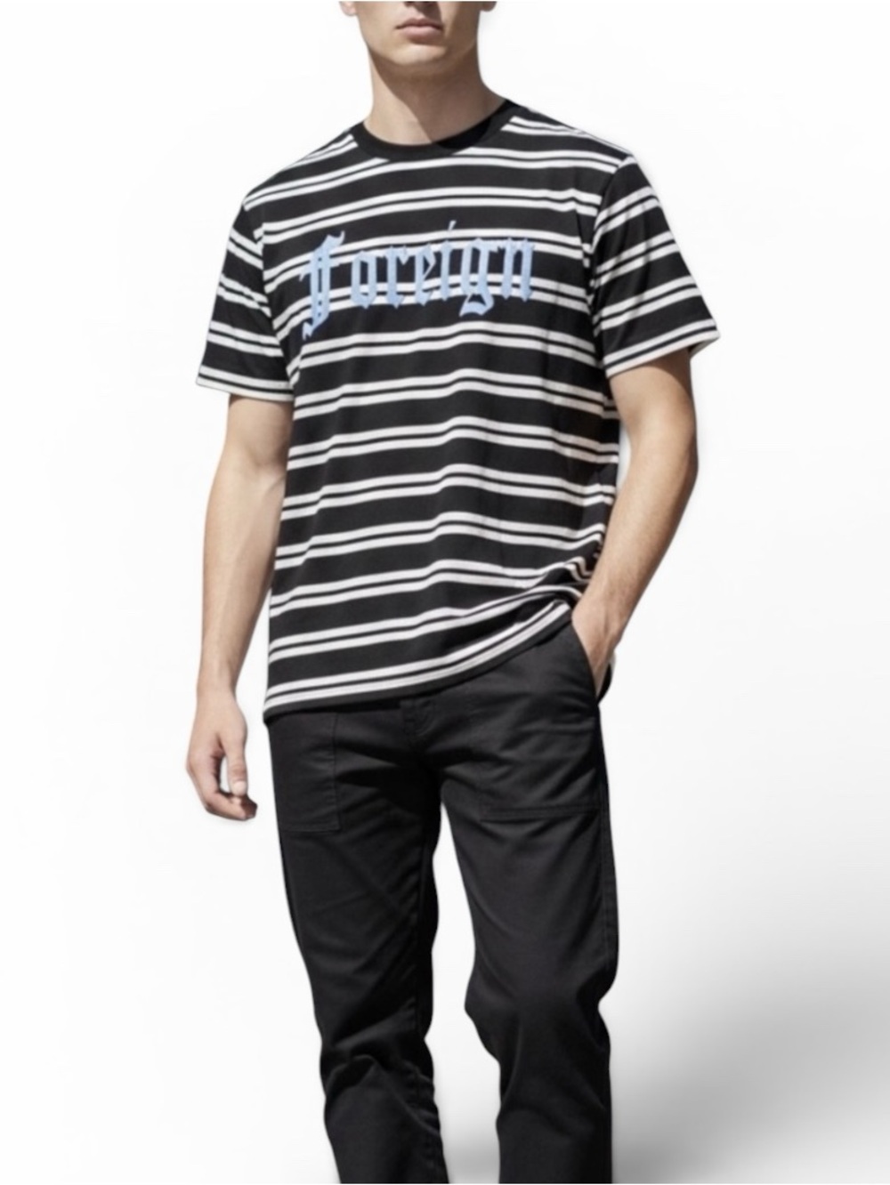 Foreign NWOT Black & White Striped Short Sleeve Tee